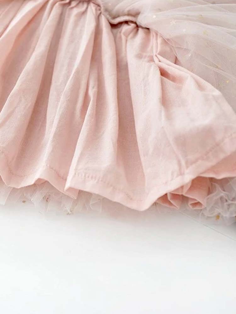 Starlight Little Girls Mink Pink Party Dress with Tulle & Gold Effects Skirt - 6M to 3Y - Stylemykid.com
