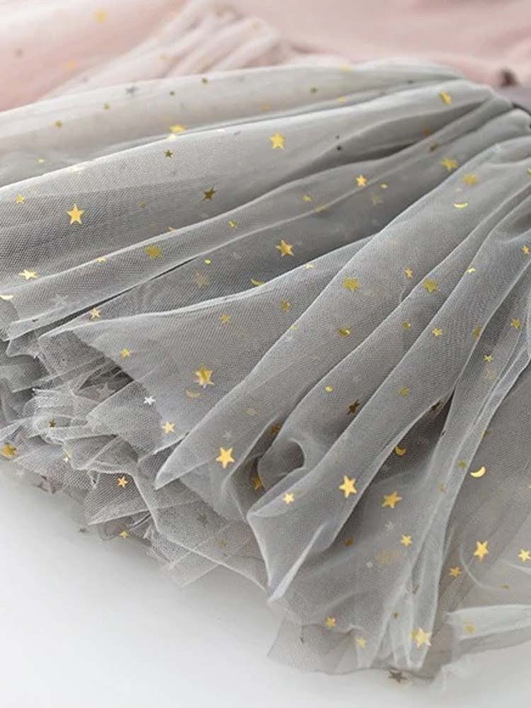 Starlight Little Girls Mocha Grey Party Dress with Tulle & Gold Effects Skirt 6M to 3 Y - Stylemykid.com