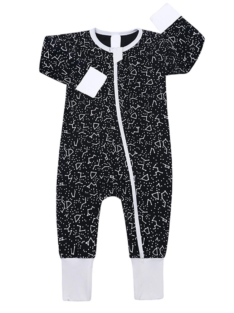 Black and White Night Sky Baby Zip Sleepsuit with Hand & Feet Cuffs - Stylemykid.com