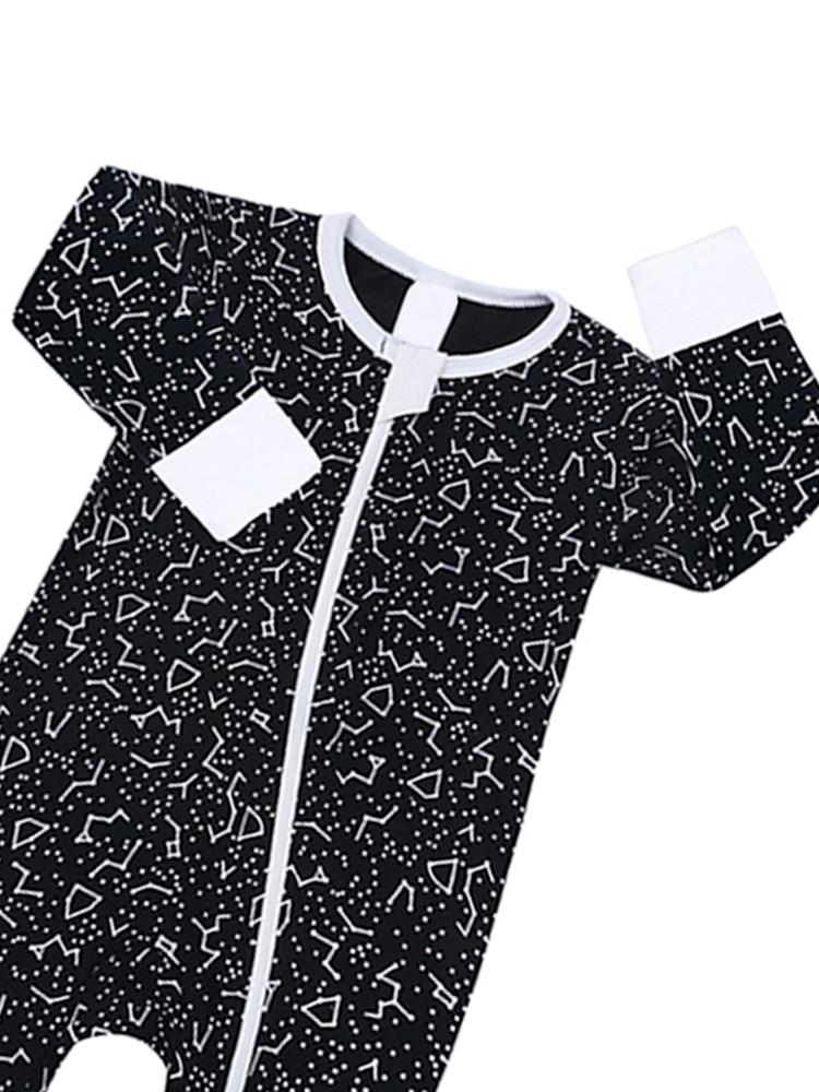 Black and White Night Sky Baby Zip Sleepsuit with Hand & Feet Cuffs - Stylemykid.com
