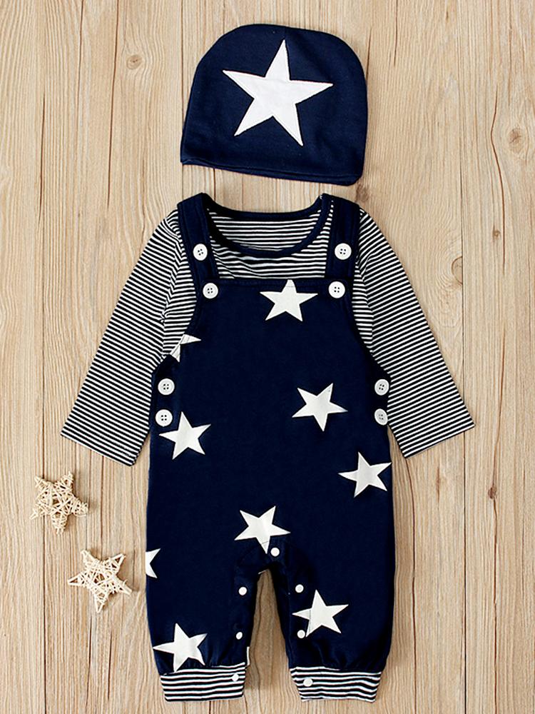 Stars & Stripes - Baby & Toddler Dungarees, Long Sleeve Top & Beanie Hat - 3 Piece Set - 0-24M - Stylemykid.com