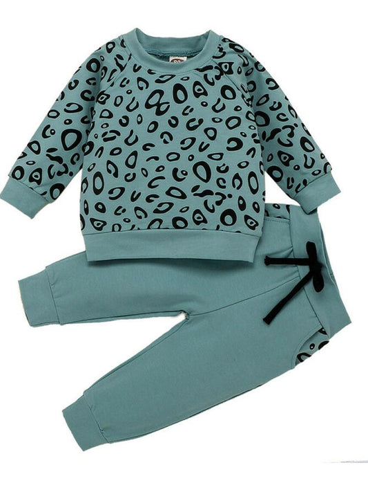 Steel Blue 2 Piece Baby & Kids Tracksuit Set - Sweatshirt Top & Bottoms Animal Print - 6m to 4y - Stylemykid.com