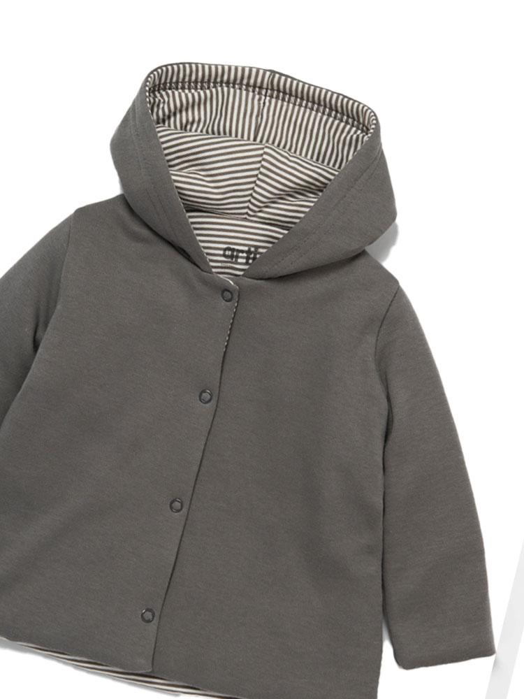 Artie - Stripes Grey Hooded Jacket From 0 to 12 Months - Stylemykid.com