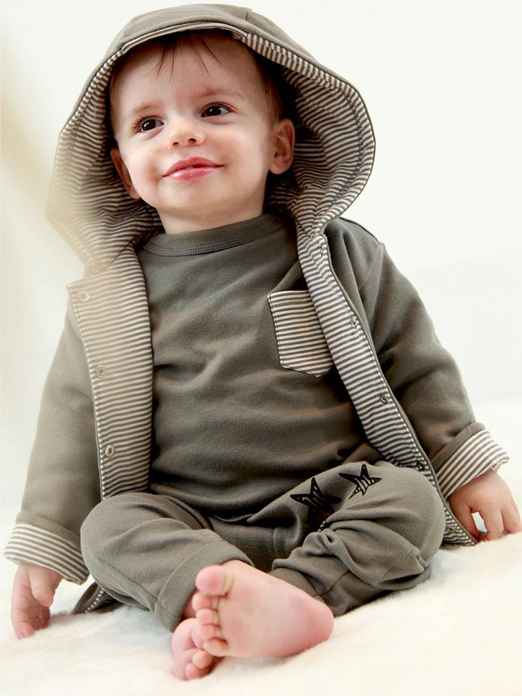 Artie - Stripes Grey Hooded Jacket From 0 to 12 Months - Stylemykid.com