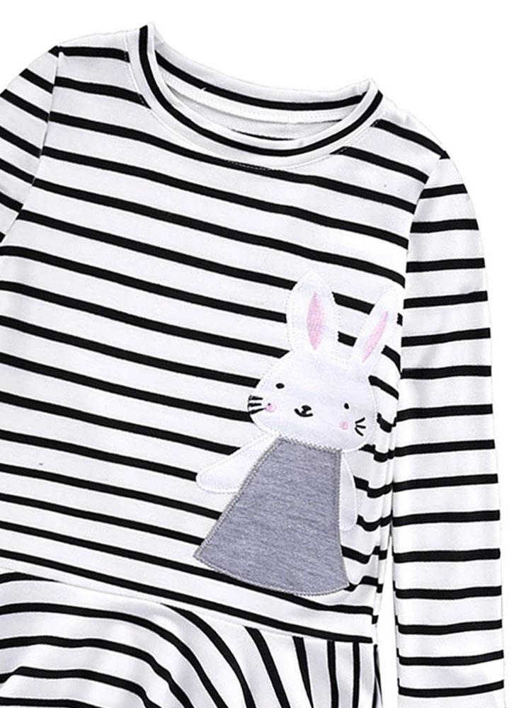 Black and White Striped Bunny Little Girls Dress 4 to 5 years - Stylemykid.com