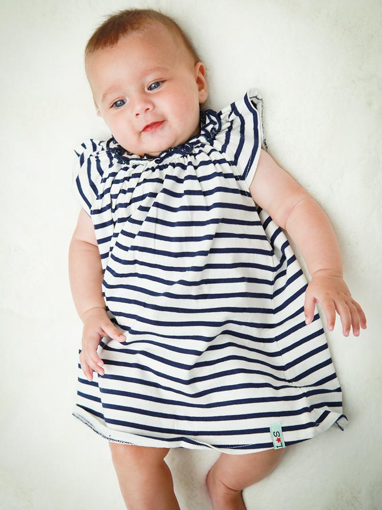 Lilly & Sid Organic - Striped Navy & White Baby Girl Jersey Dress - 0 to 3 Months - Stylemykid.com