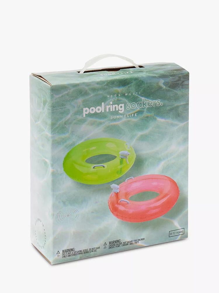 SunnyLife - Pool Ring Soakers Double Pack - 2 Swim Rings with Built in Water Pistols - Citrus and Neon Coral Colours - Stylemykid.com