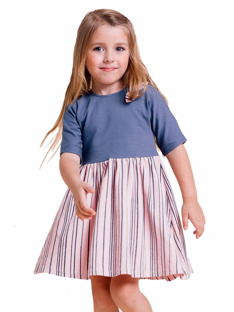 Artie - Girls Blue and Pink Dress with Navy Stripes 9 to 12 months - Stylemykid.com