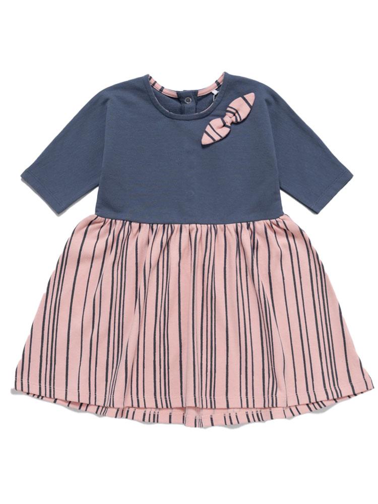 Artie - Girls Blue and Pink Dress with Navy Stripes 9 to 12 months - Stylemykid.com