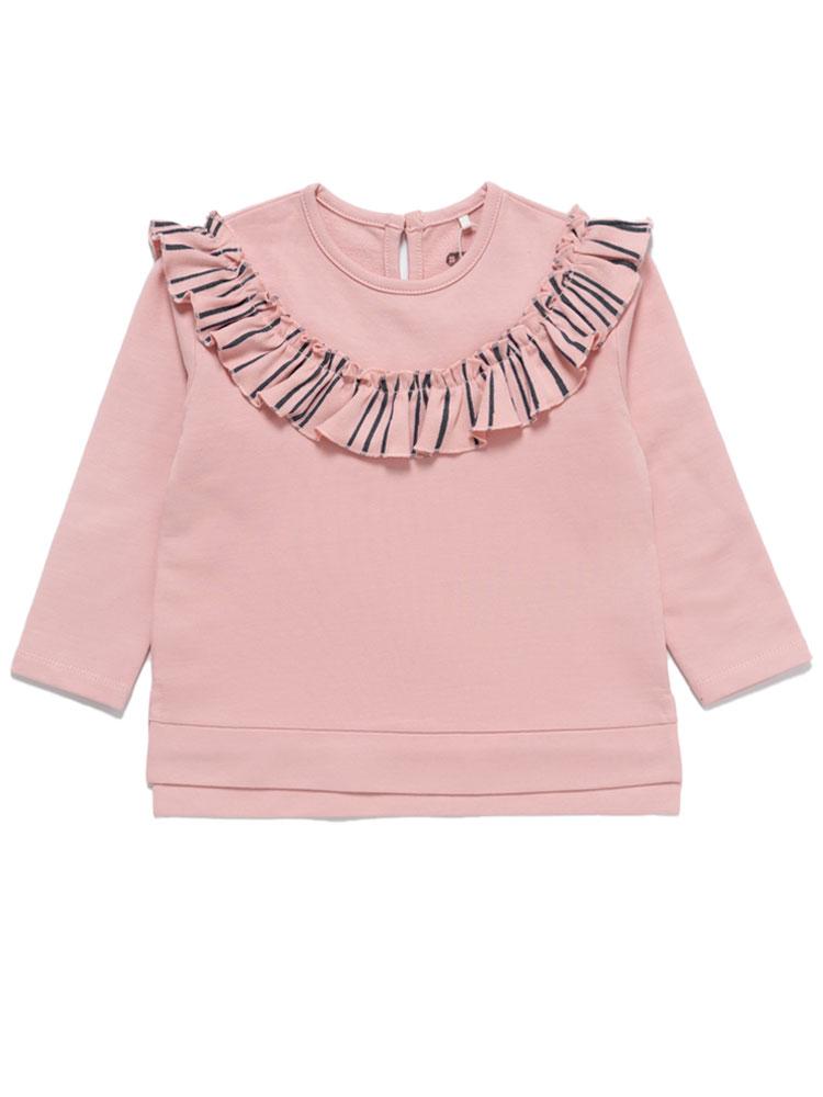 Artie - Super Stripey Girls Frill Sweatshirt in Pink and Navy - From 12 months to 4 years - Stylemykid.com