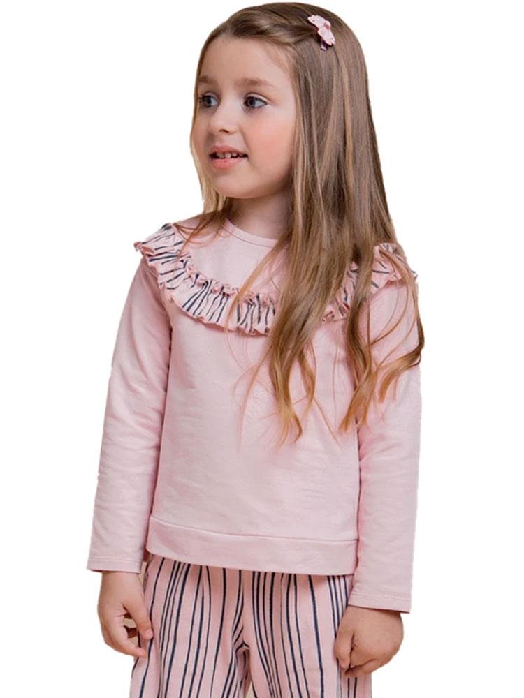 Artie - Super Stripey Girls Frill Sweatshirt in Pink and Navy - From 12 months to 4 years - Stylemykid.com