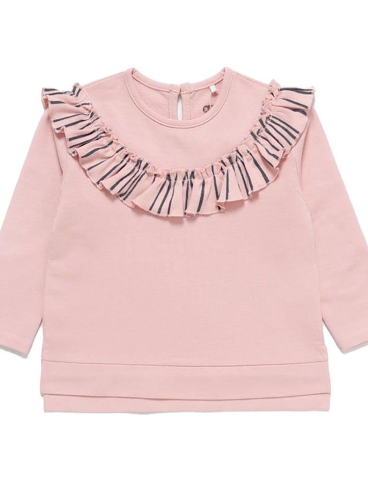 Artie - Super Stripey Girls Frill Sweatshirt in Pink and Navy - From 12 months to 4 years - Stylemykid.com