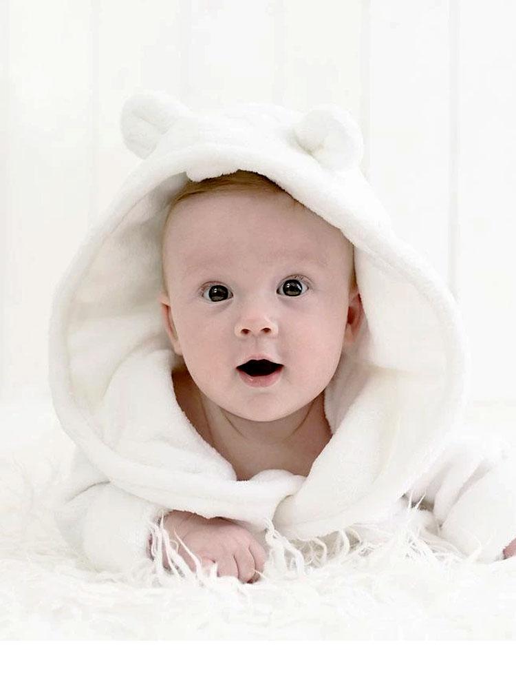 White Teddy Bear Ears Childrens Hooded Dressing Gown 12 to 24 Months - Stylemykid.com
