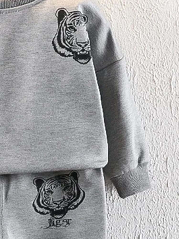 Tiger Face Kids Tracksuit 2 Piece Set - Grey - 2 to 6 Years - Stylemykid.com