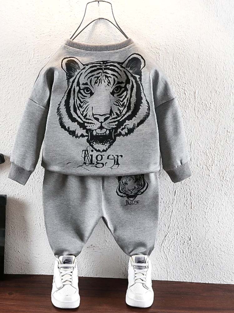 Tiger Face Kids Tracksuit 2 Piece Set - Grey - 2 to 6 Years - Stylemykid.com
