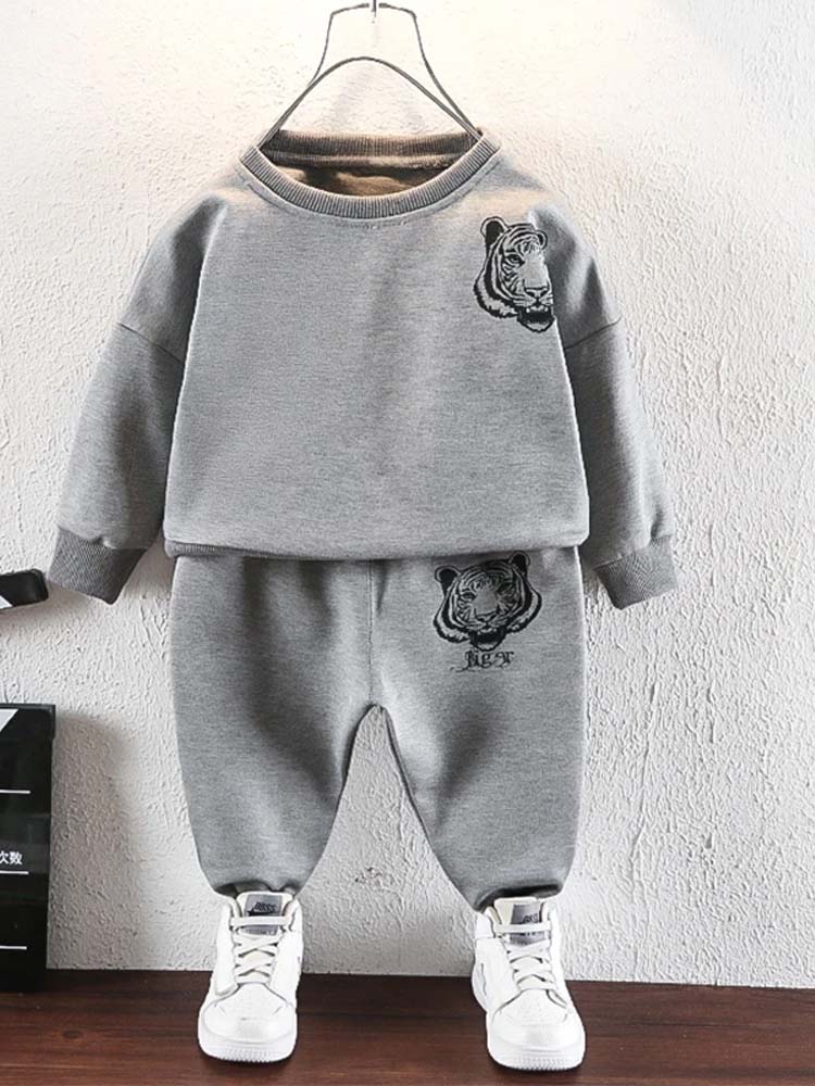 Tiger Face Kids Tracksuit 2 Piece Set - Grey - 2 to 6 Years - Stylemykid.com