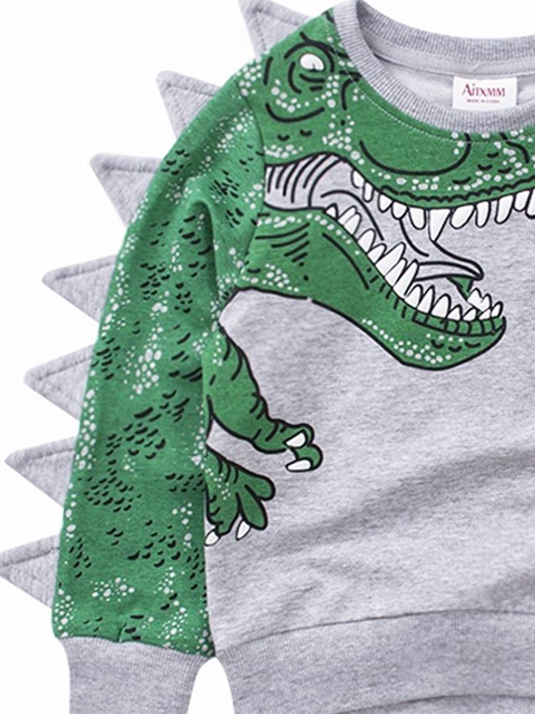 Spikes Out - Boys Roaring Grey and Green T-Rex Dinosaur Sweatshirt - Stylemykid.com