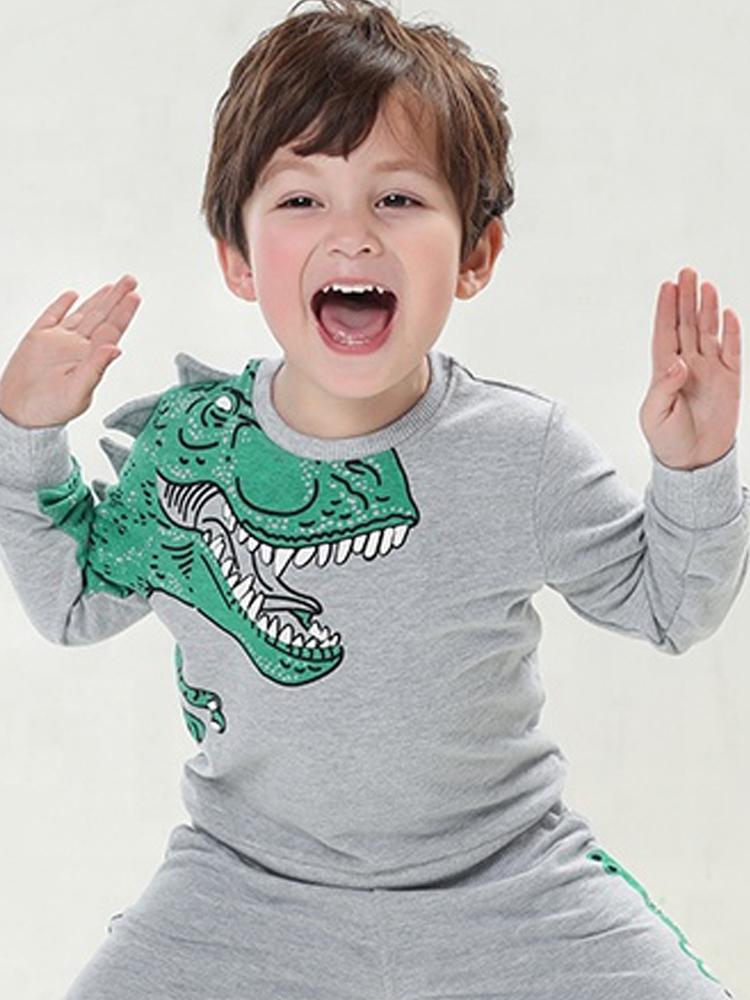 Spikes Out - Boys Roaring Grey and Green T-Rex Dinosaur Sweatshirt - Stylemykid.com