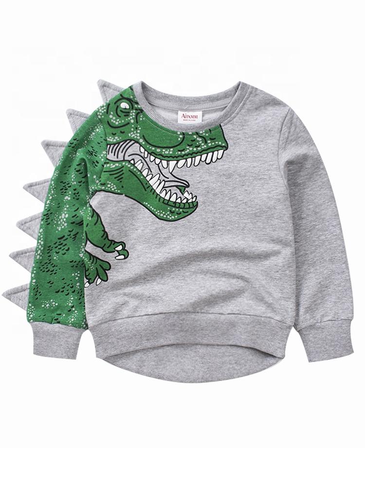 Spikes Out - Boys Roaring Grey and Green T-Rex Dinosaur Sweatshirt - Stylemykid.com