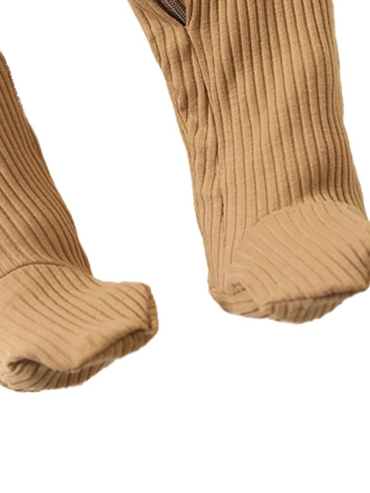 Tan Footed Ribbed Baby Zip Sleepsuit - 3-6 months - Stylemykid.com