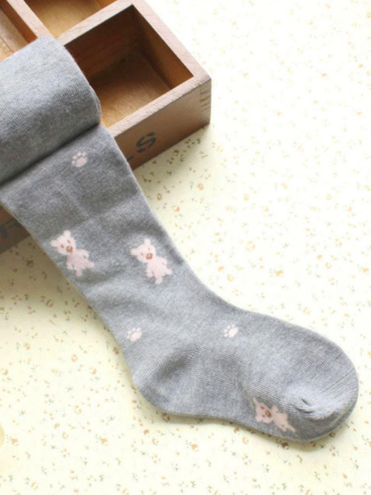 Girls Teddy Bear Tights - Grey - Stylemykid.com