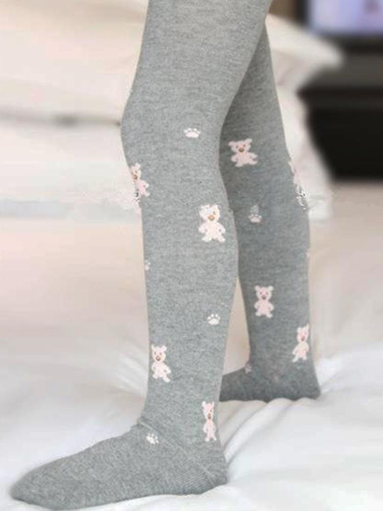 Girls Teddy Bear Tights - Grey - Stylemykid.com