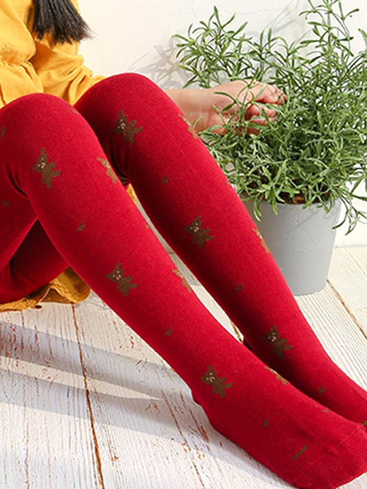 Girls Teddy Bear Tights - Red - Stylemykid.com