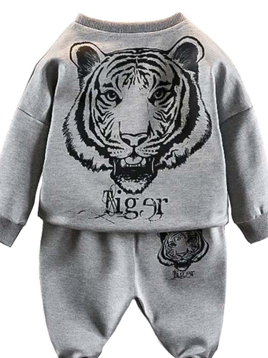 Tiger Face Kids Tracksuit 2 Piece Set - Grey - 2 to 6 Years - Stylemykid.com