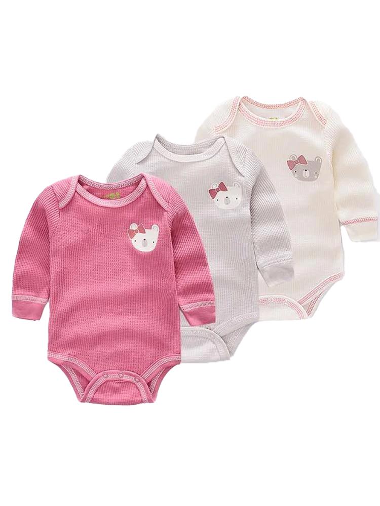 Triple Pack Long Sleeve Pinks Teddy Bear Baby Bodysuit - Stylemykid.com