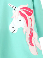 Ursula the Unicorn - Girls Long Sleeve Hooded Turquoise Unicorn Dress - Stylemykid.com
