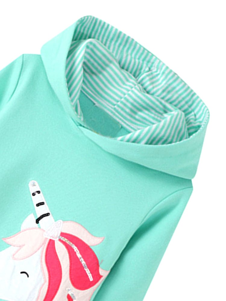 Ursula the Unicorn - Girls Long Sleeve Hooded Turquoise Unicorn Dress - Stylemykid.com