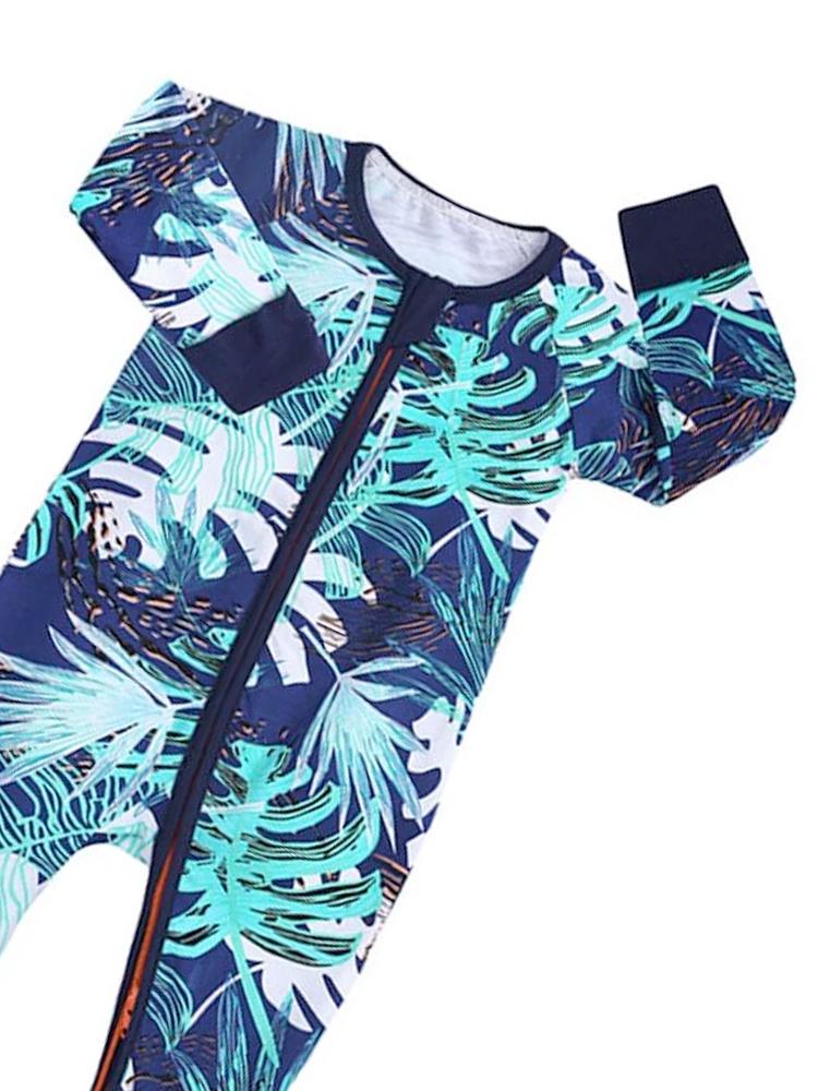 Turquoise Tropical Baby Zip Sleepsuit with Hand & Feet Cuffs - Stylemykid.com