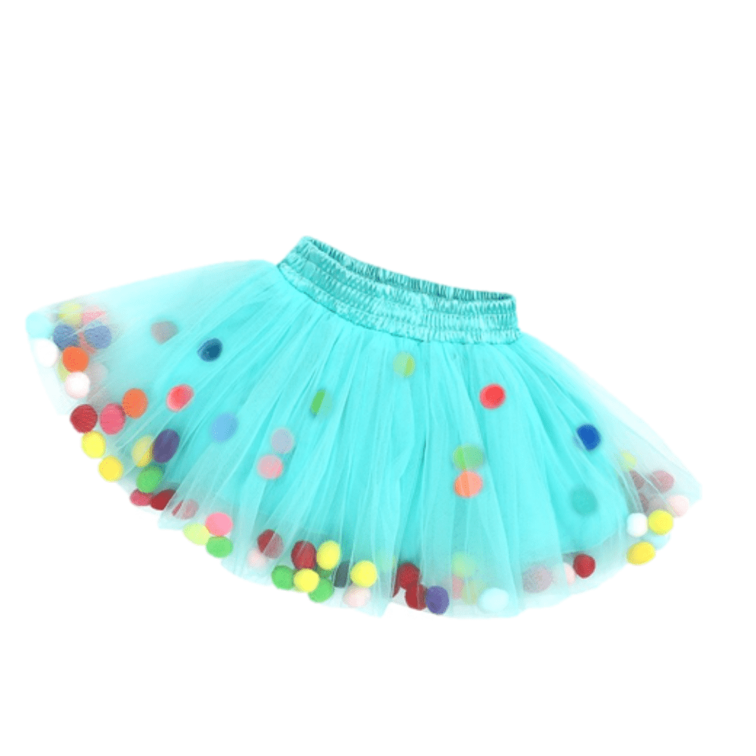 Girls Tulle Pom Pom Tutu Skirt Turquoise Blue