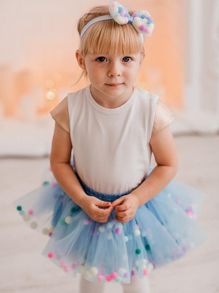 Girls Tulle Pom Pom Tutu Skirt Blue