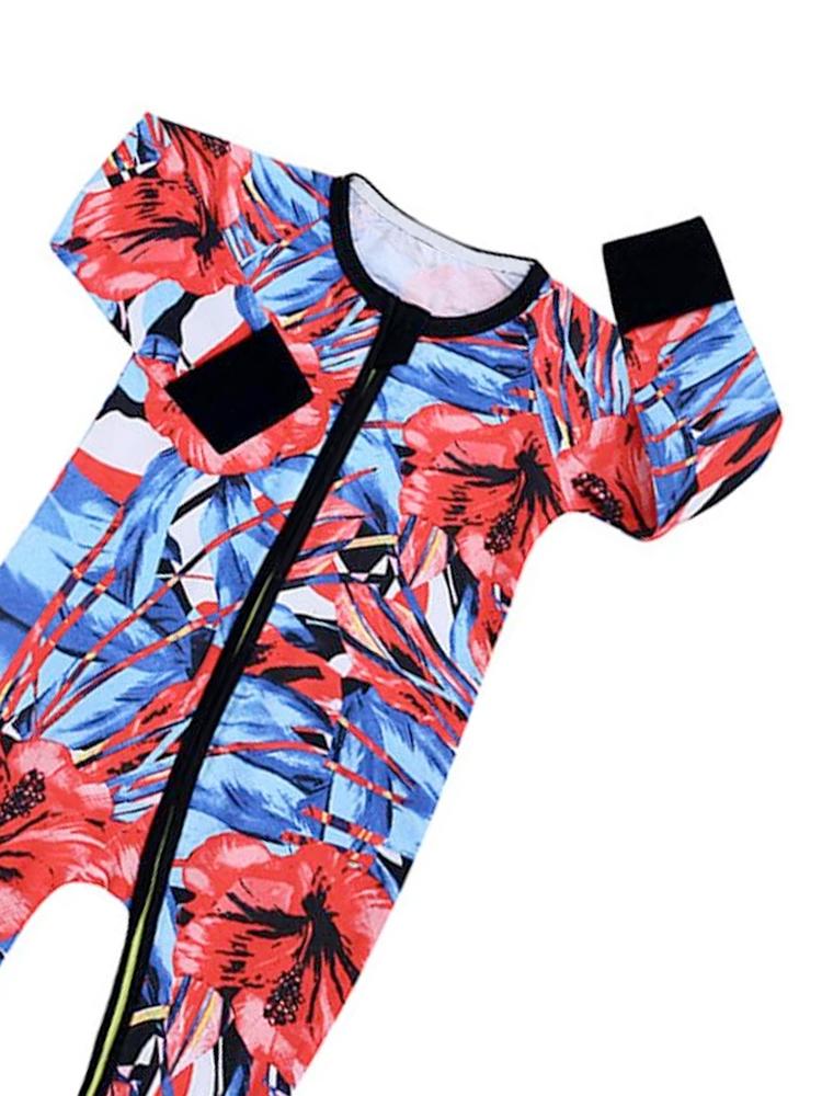 Vibrant Hibiscus Red, White and Blue Baby Zip Sleepsuit with Hand & Feet Cuffs - Stylemykid.com
