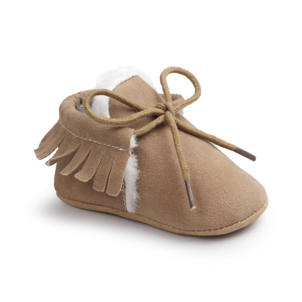 Baby Moccasin Frill Shoe - Tan Brown 12 to 18 Months - Stylemykid.com