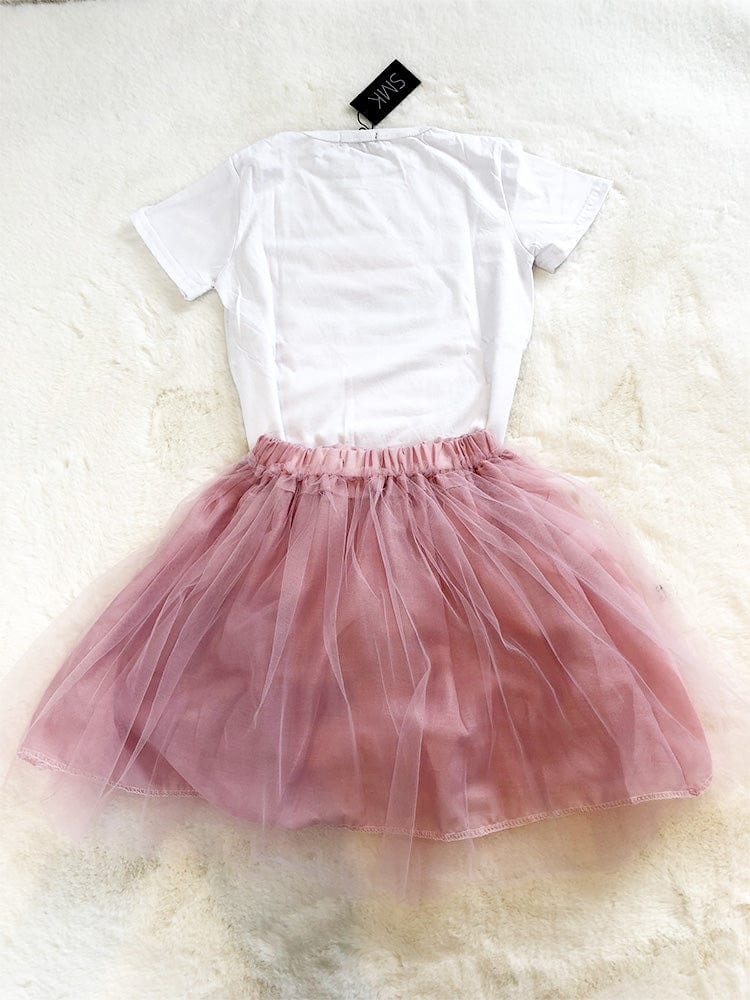 Summer Watermelon - Girls 2 Piece White & Pale Pink T-Shirt Top & Tulle Tutu Skirt Outfit - 1 to 5 Years - Stylemykid.com