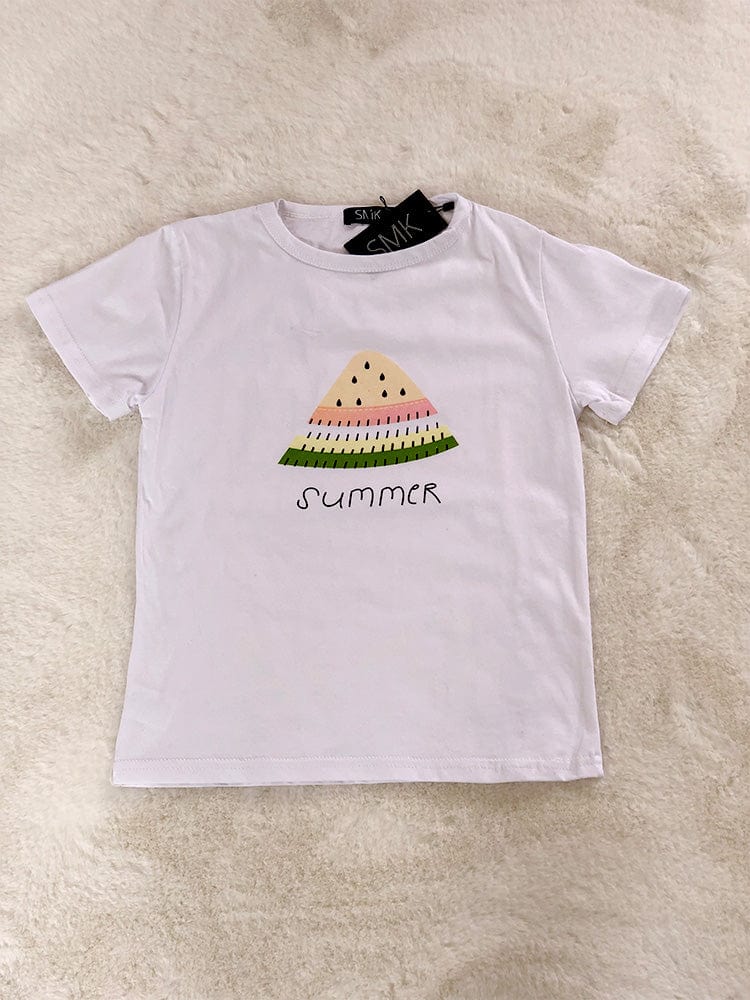 Summer Watermelon - Girls 2 Piece White & Pale Pink T-Shirt Top & Tulle Tutu Skirt Outfit - 1 to 5 Years - Stylemykid.com