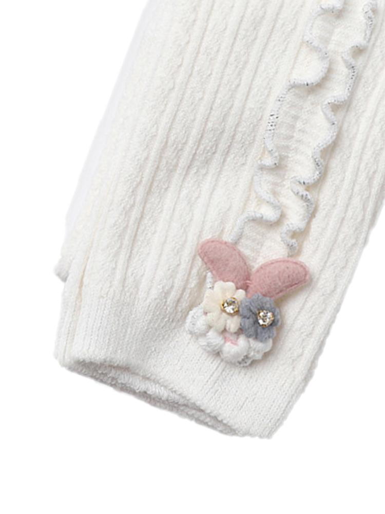 White Flower Frills Bunny Footless Girls Tights/ Leggings - Stylemykid.com