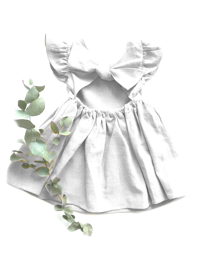 White Tie Bow Back Girls Party Dress - 9m to 12m - Stylemykid.com