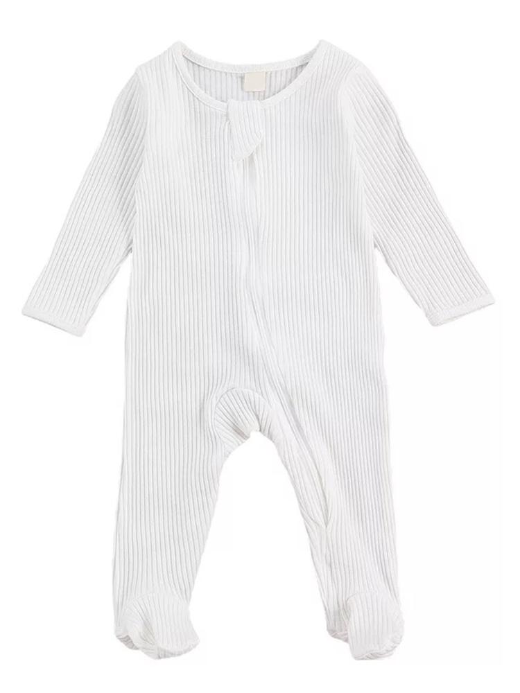 White Footed Ribbed Baby Zip Sleepsuit - 0-6 months - Stylemykid.com
