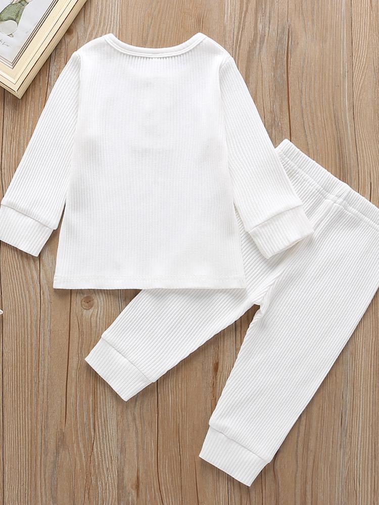 Baby/Toddler White Matching 2 Piece Ribbed Button Top & Bottoms Lounge Outfit 6 to 9 Months - Stylemykid.com