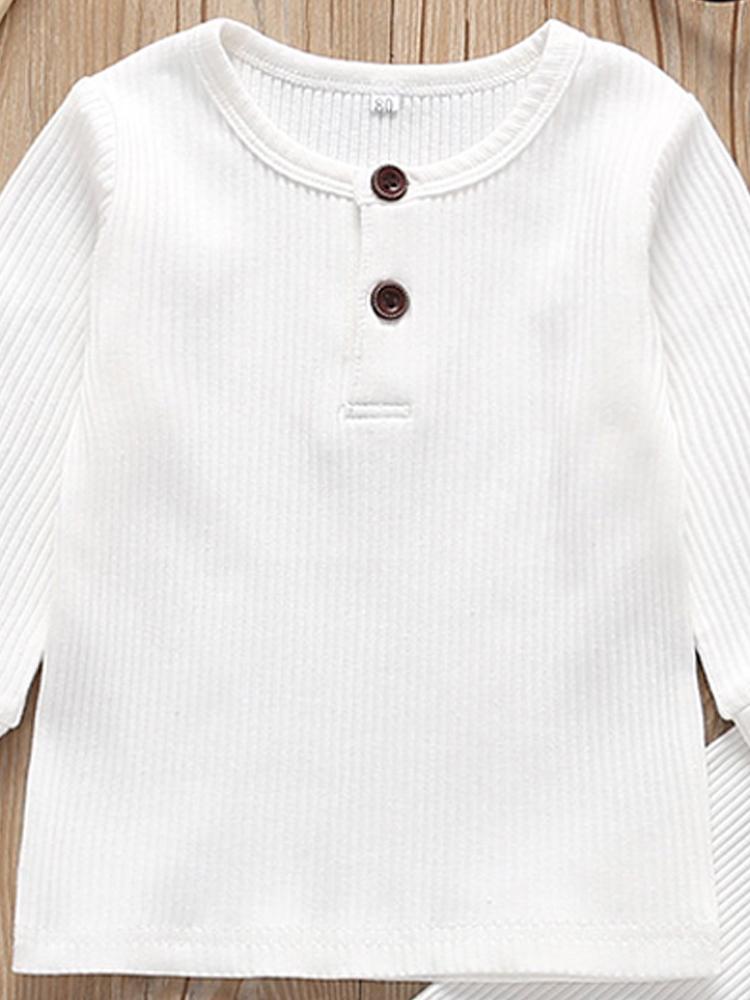 Baby/Toddler White Matching 2 Piece Ribbed Button Top & Bottoms Lounge Outfit 6 to 9 Months - Stylemykid.com