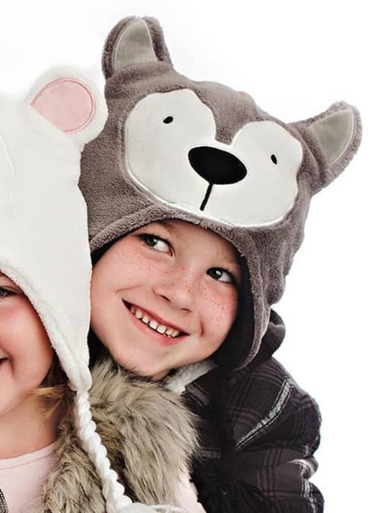 Flapjack Kids - Reversible Winter Hat - Wolf & Bear - 6 months to 6 years - Stylemykid.com