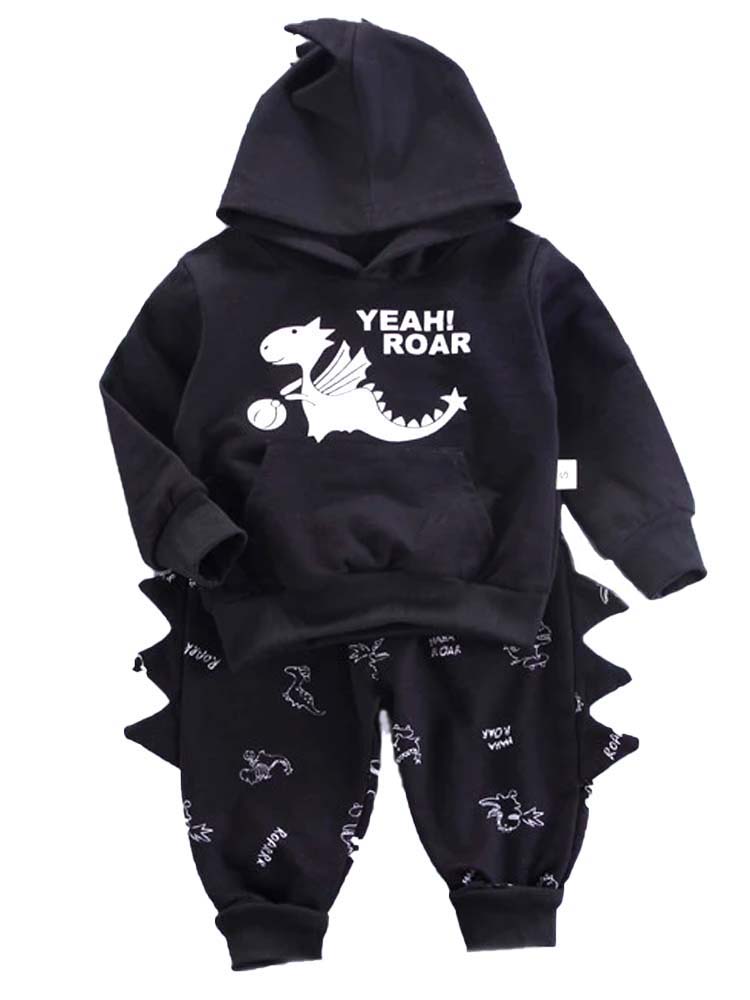 Yeah Roar! Dinosaur Spikes Hoodie & Pants - 2 Piece Boys Outfit - Black and White - 1-5Y - Stylemykid.com