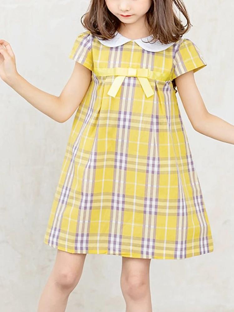 Yellow Plaid Girls Peter Pan Collar Dress 3 to 6 Years - Stylemykid.com