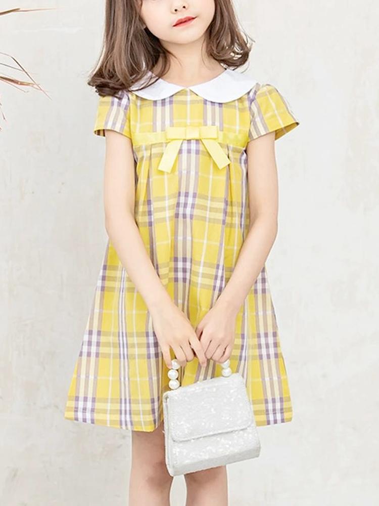 Yellow Plaid Girls Peter Pan Collar Dress 3 to 6 Years - Stylemykid.com