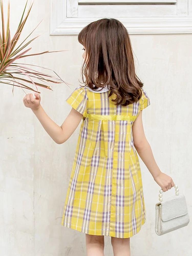 Yellow Plaid Girls Peter Pan Collar Dress 3 to 6 Years - Stylemykid.com