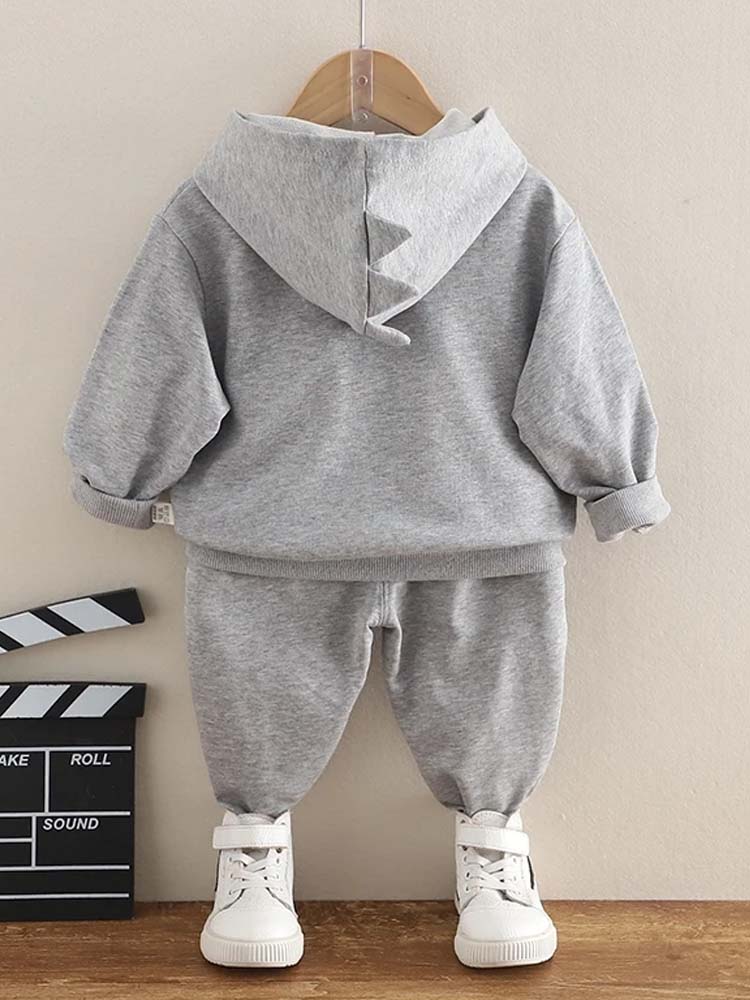 T Rex Zip Mouth and Spikes Dinosaur Hoodie & Joggers - 2 Piece Outfit - Grey 9m to 4Y - Stylemykid.com