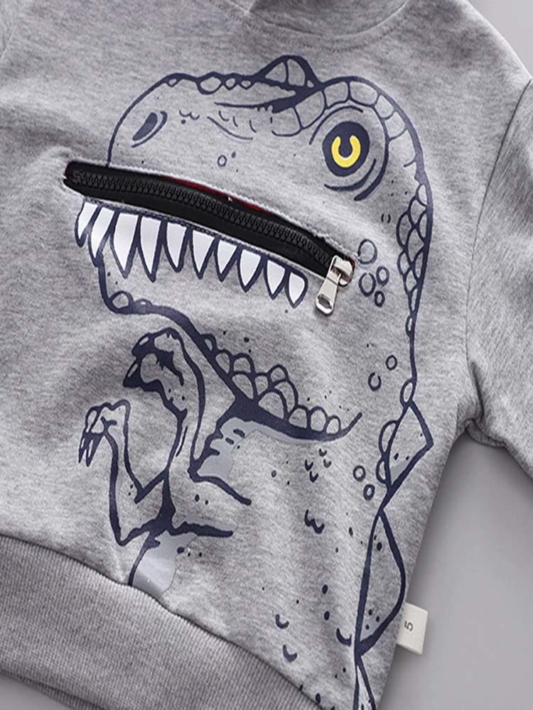 T Rex Zip Mouth and Spikes Dinosaur Hoodie & Joggers - 2 Piece Outfit - Grey 9m to 4Y - Stylemykid.com